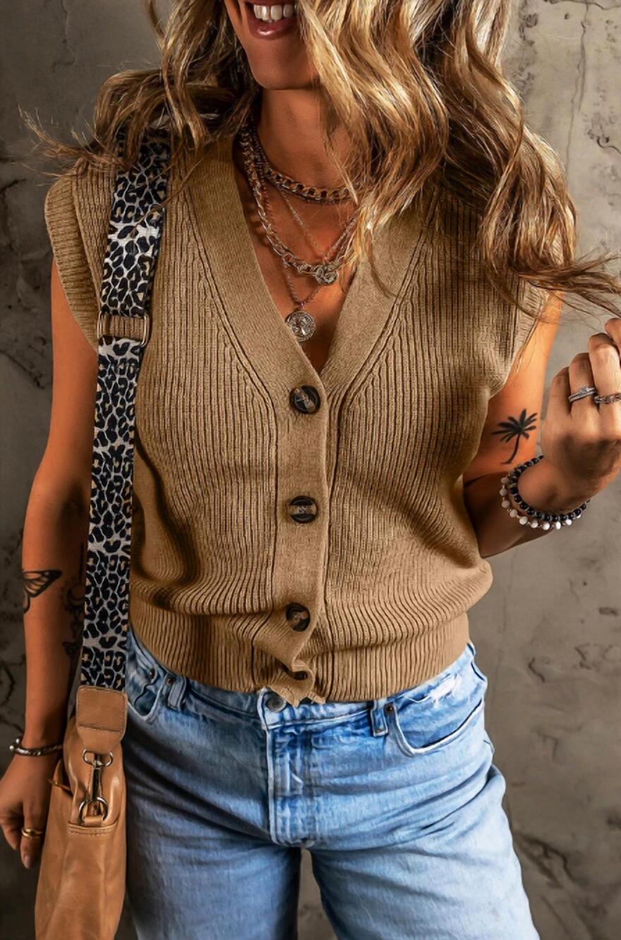 NEW LITTLE DAISY CLOSET v neck buttoned front sweater vest in parchment